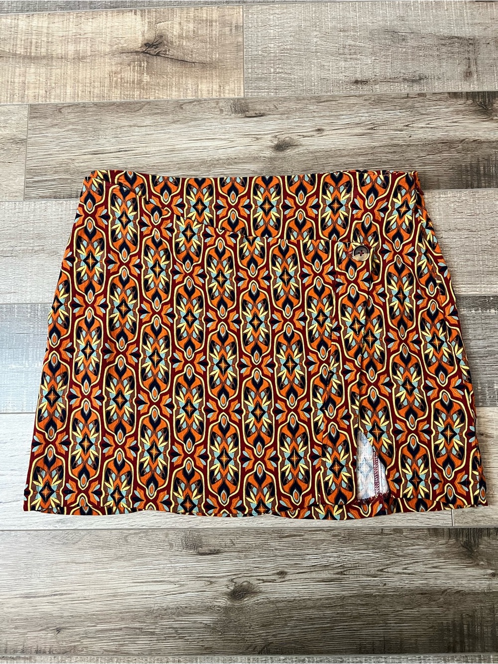 Free People Orange and Black Geometric Mini Skirt Size M